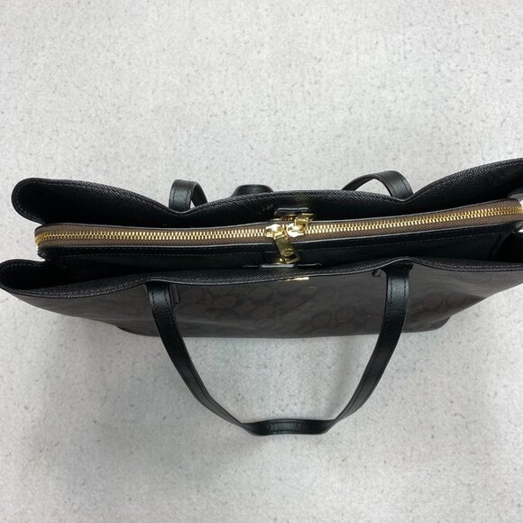 Coach F79987 Signature Monogram Tote Bag Brown Large Carryall Zipper Purse - Picture 12 of 16